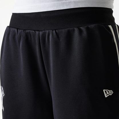 The Female model is wearing New York Yankees Womens MLB Midi Logo Black Track Pants 5