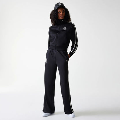 The Female model is wearing New York Yankees Womens MLB Midi Logo Black Track Pants 8