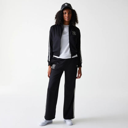 The Female model is wearing New York Yankees Womens MLB Midi Logo Black Track Jacket 7