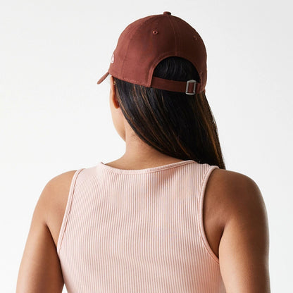 The Female model is wearing New York Yankees Womens MLB Rib Pastel Pink Rib Tank Top 7