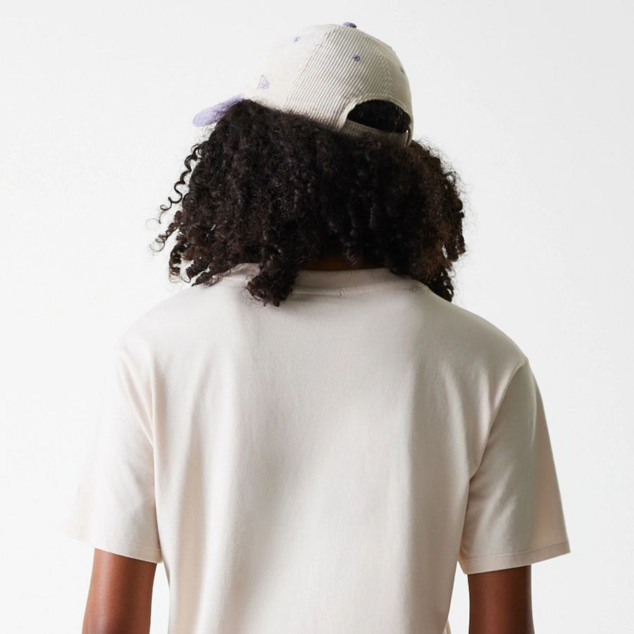 The Female model is wearing LA Dodgers Womens MLB Tonal Graphic Light Beige Oversized T-Shirt 7