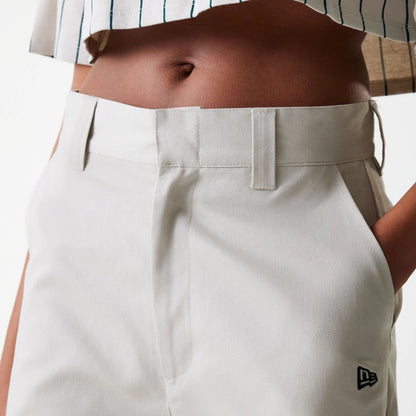 The Female model is wearing Womens New Era Light Beige Wide Leg Chino Trousers 5