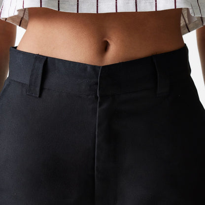 The Female model is wearing Womens New Era Black Wide Leg Chino Trousers 4