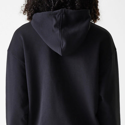 The Female model is wearing Womens New Era Crest Black Pullover Hoodie 5