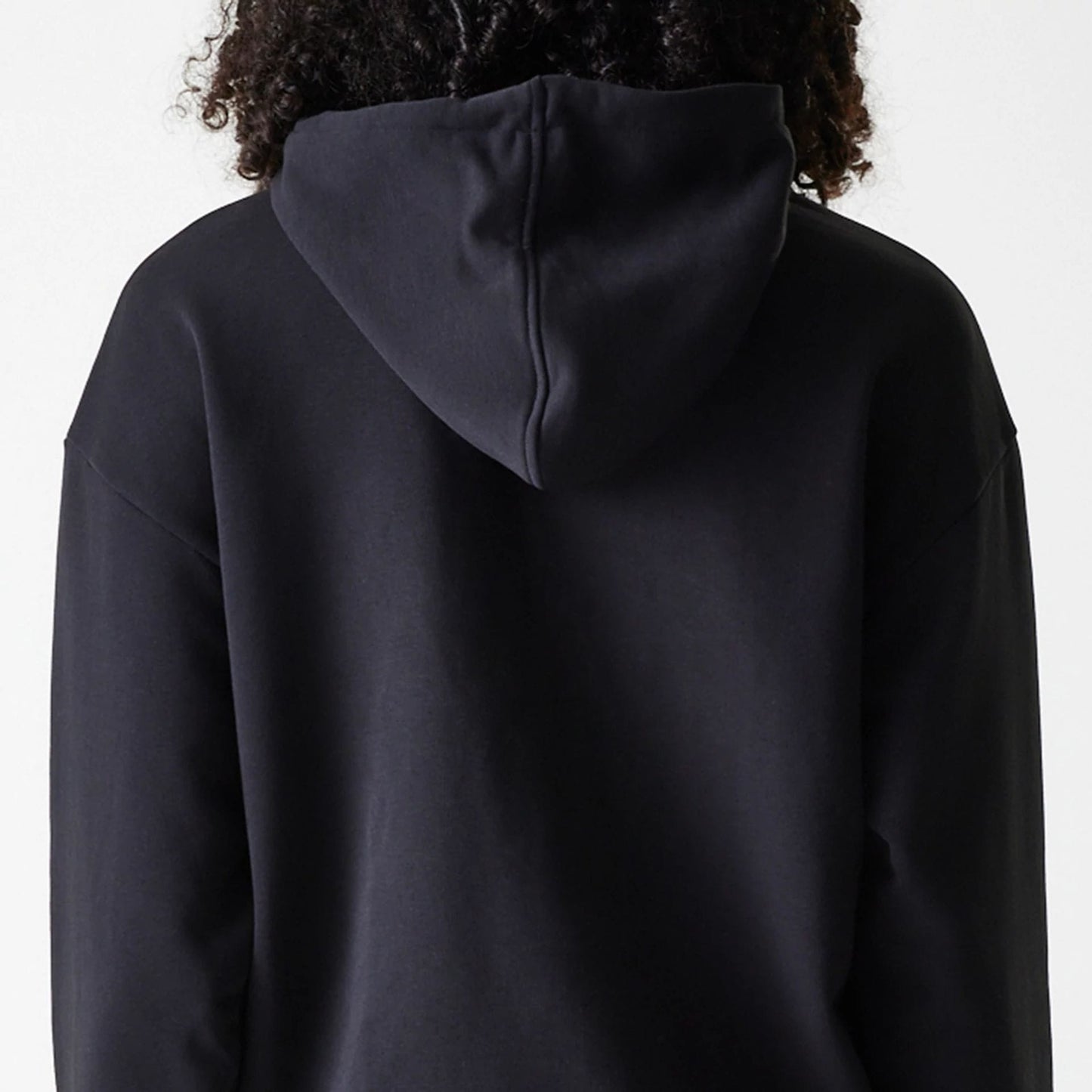 The Female model is wearing Womens New Era Crest Black Pullover Hoodie 5