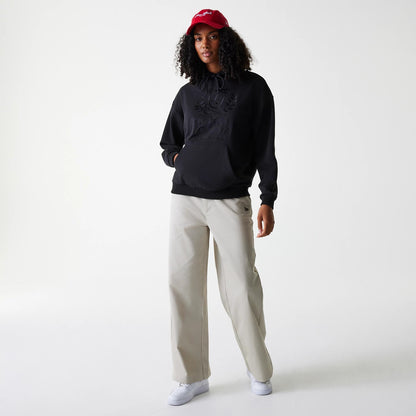 The Female model is wearing Womens New Era Crest Black Pullover Hoodie 8