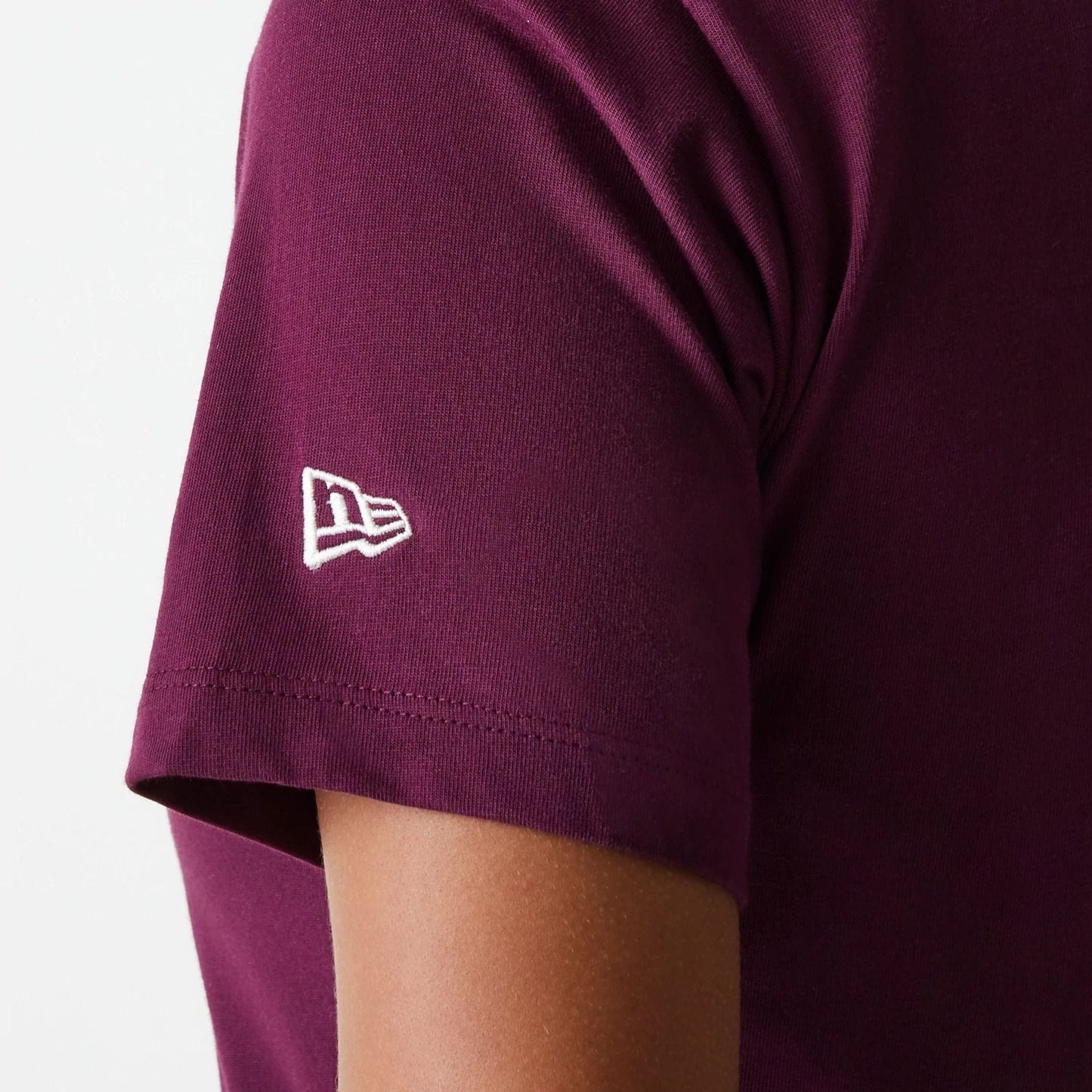 The Female model is wearing Womens New Era Crest Dark Red T-Shirt 6