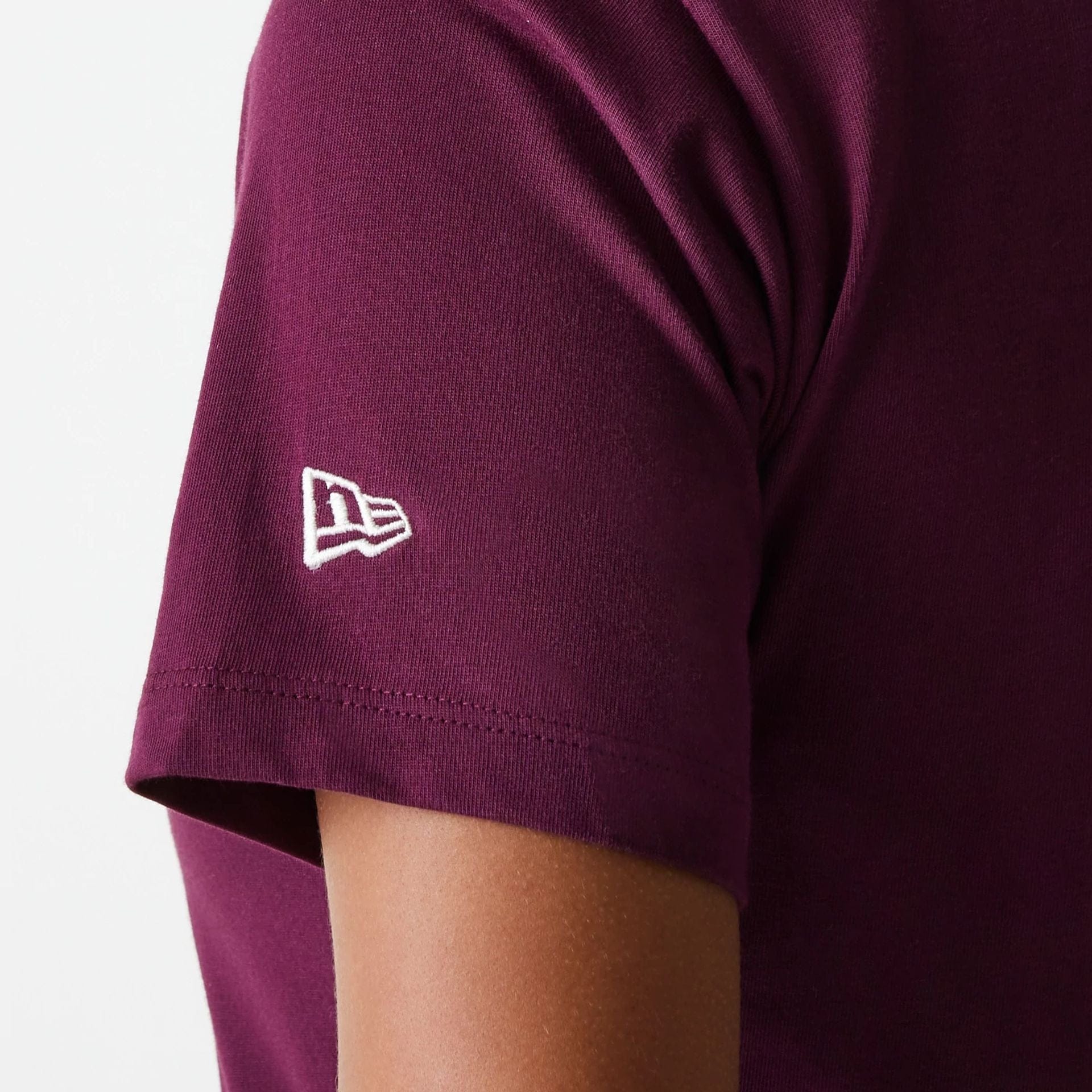 The Female model is wearing Womens New Era Crest Dark Red T-Shirt 6