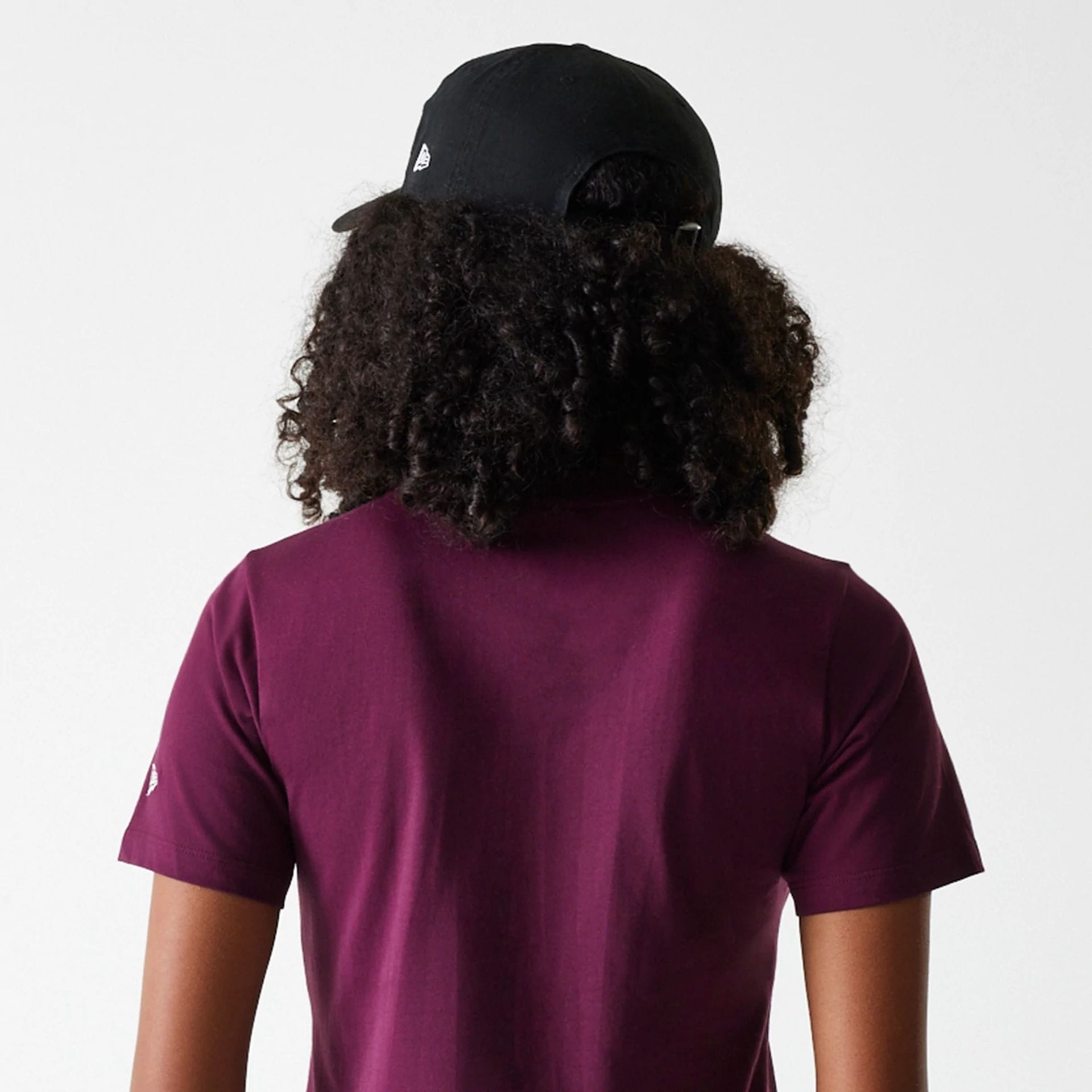 The Female model is wearing Womens New Era Crest Dark Red T-Shirt 7
