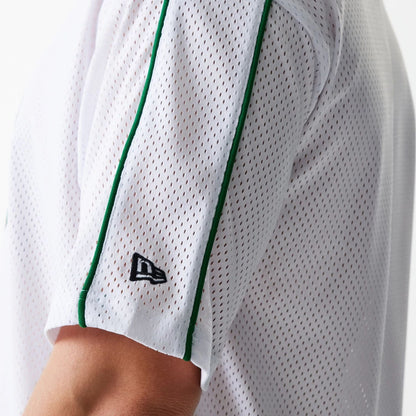 The Male model is wearing Boston Celtics NBA Piping White Oversized Mesh T-Shirt 7
