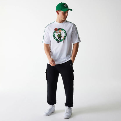 The Male model is wearing Boston Celtics NBA Piping White Oversized Mesh T-Shirt 8