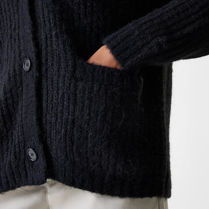 The Female model is wearing New York Yankees Womens MLB Knit Black Cardigan 5