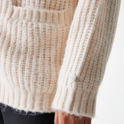 The Female model is wearing LA Dodgers Womens MLB Knit Light Beige Cardigan 5