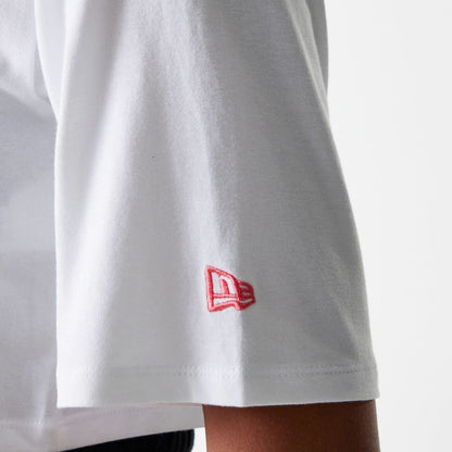 The Female model is wearing New York Yankees Womens League Essential Midi White Crop T-Shirt 5