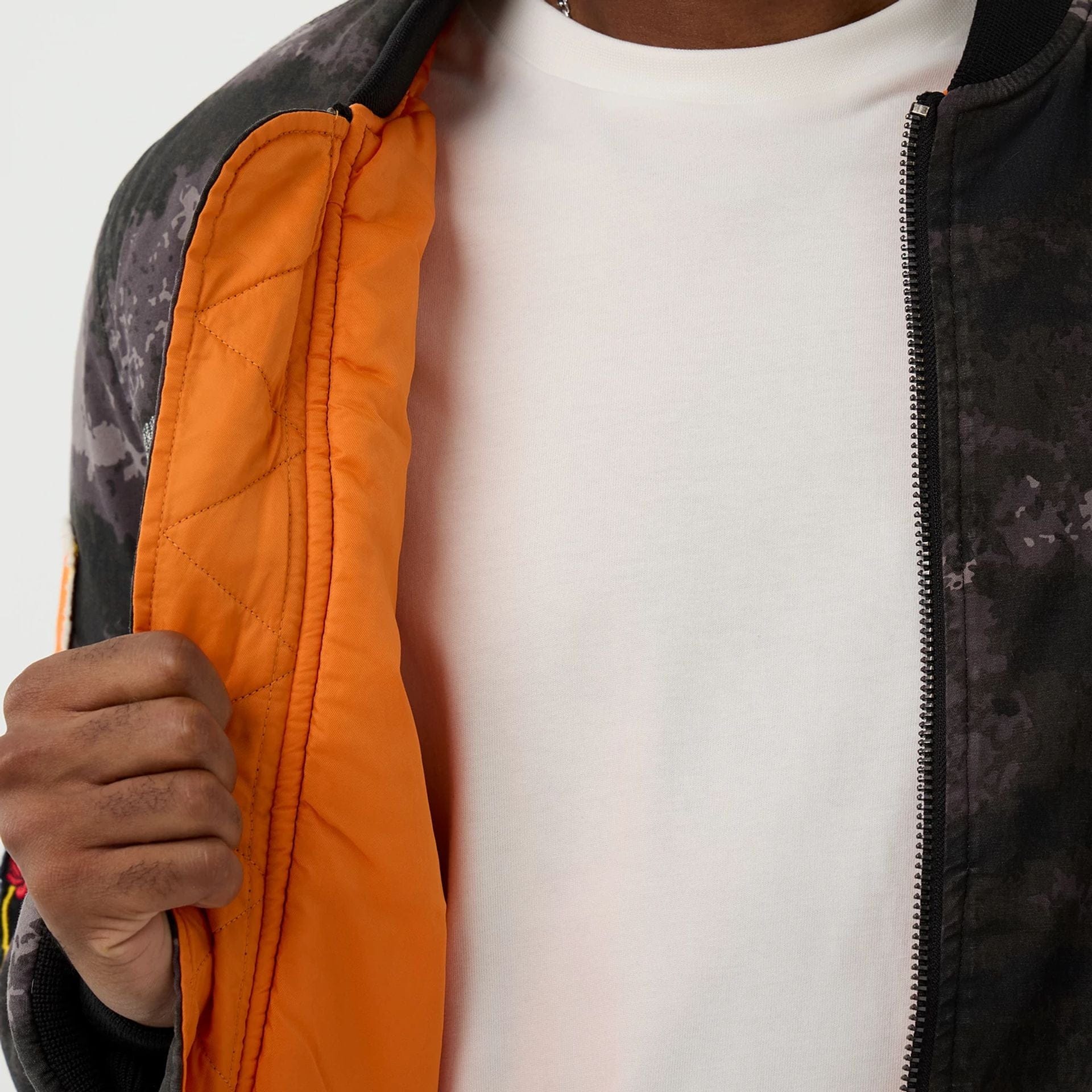 The Male model is wearing LA Dodgers MLB X Alpha Black Bomber Jacket 3