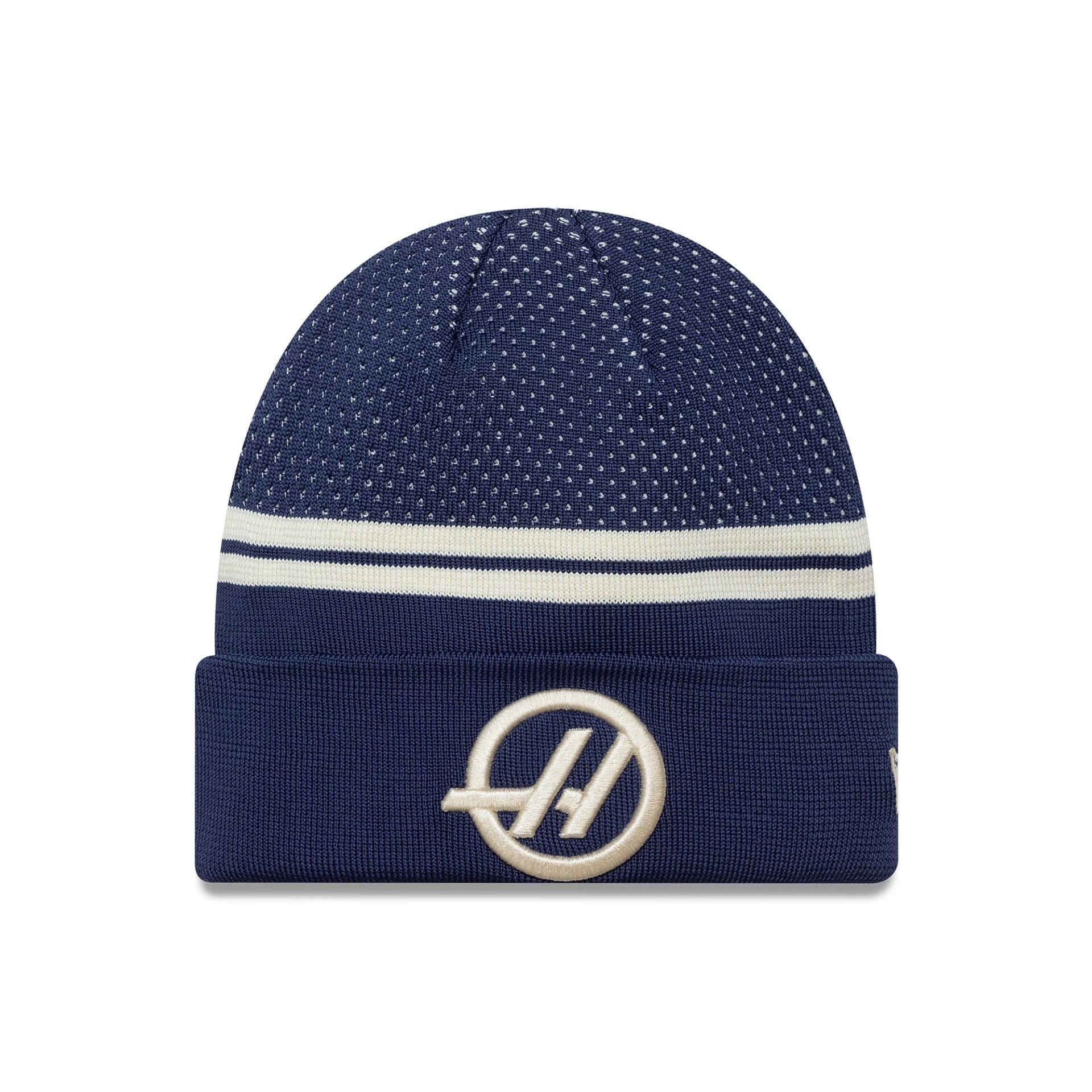 This is a MoneyGram Haas F1 Engineered Navy Cuff Knit Beanie Hat 1