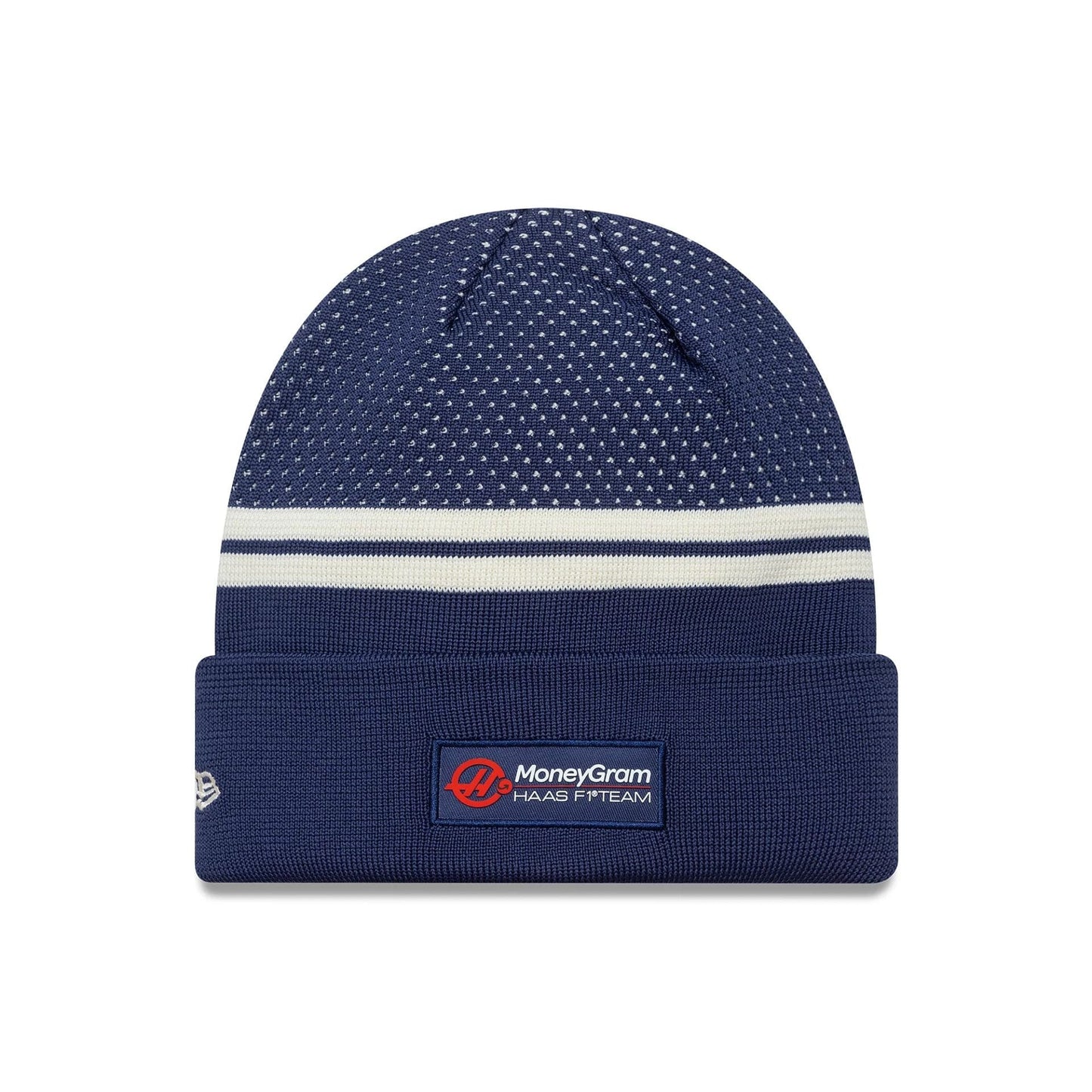 This is a MoneyGram Haas F1 Engineered Navy Cuff Knit Beanie Hat 2