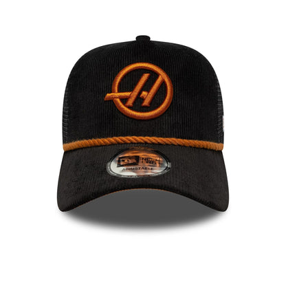 This is a MoneyGram Haas F1 Cord Black 9FORTY E-Frame Trucker Adjustable Cap 2