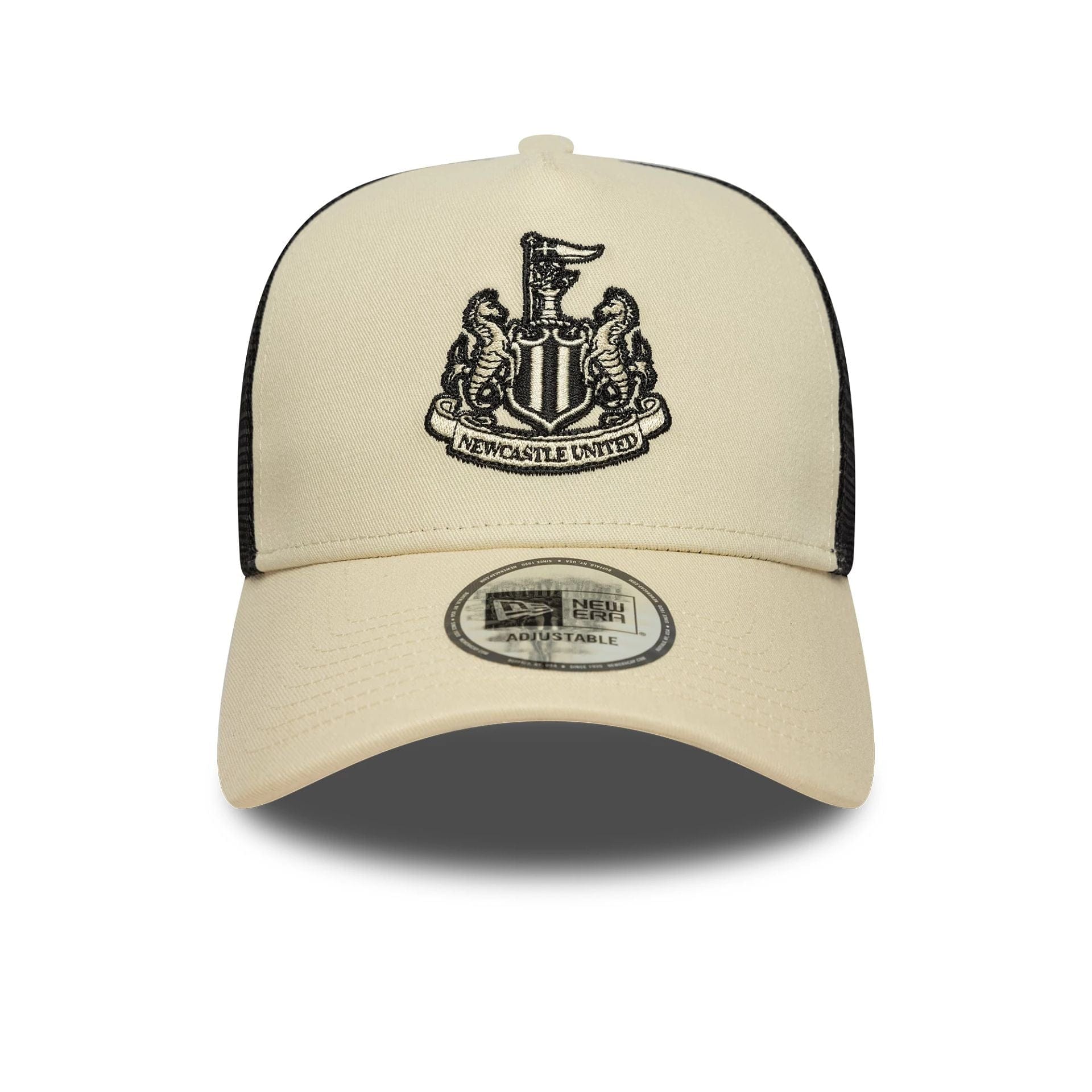 This is a Newcastle United FC Seasonal Cream 9FORTY E-Frame Trucker Adjustable Cap 2