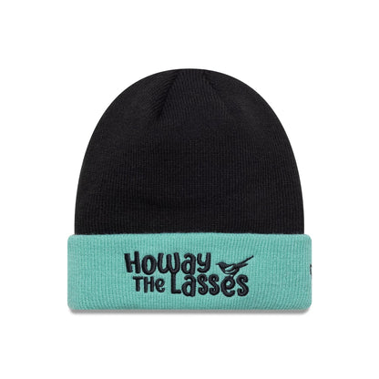 This is a Newcastle United FC Youth Wordmark Black Cuff Knit Beanie Hat 1