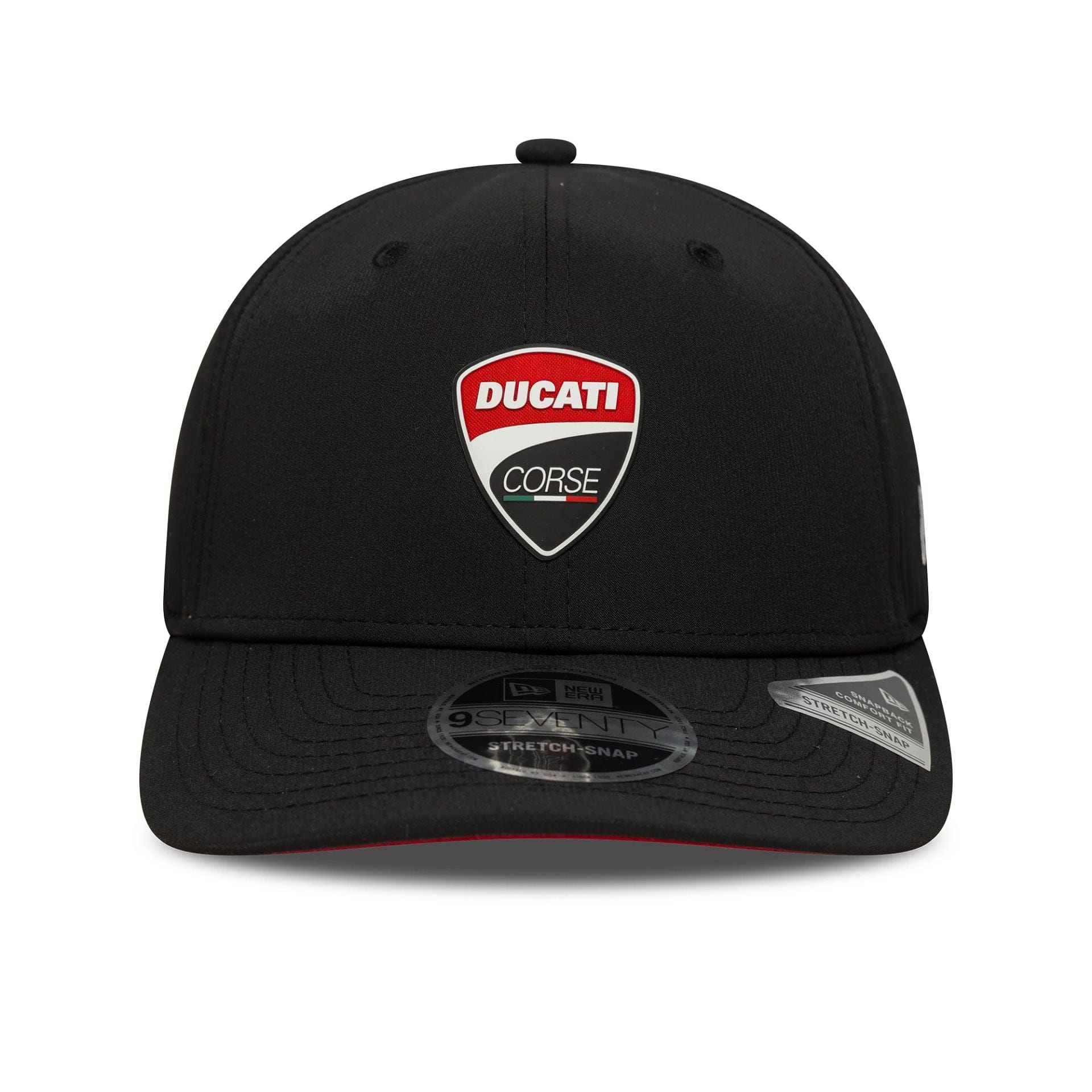 This is a Ducati Motor Logo Recycled Black 9SEVENTY Stretch Snap Adjustable Cap 2