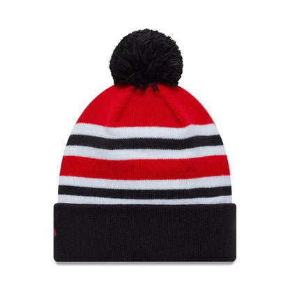 This is a Manchester United FC Youth Bar Stripe Red Cuff Knit Beanie Hat 2