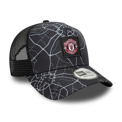 This is a Manchester United FC All Over Print Black 9FORTY E-Frame Trucker Adjustable Cap 3