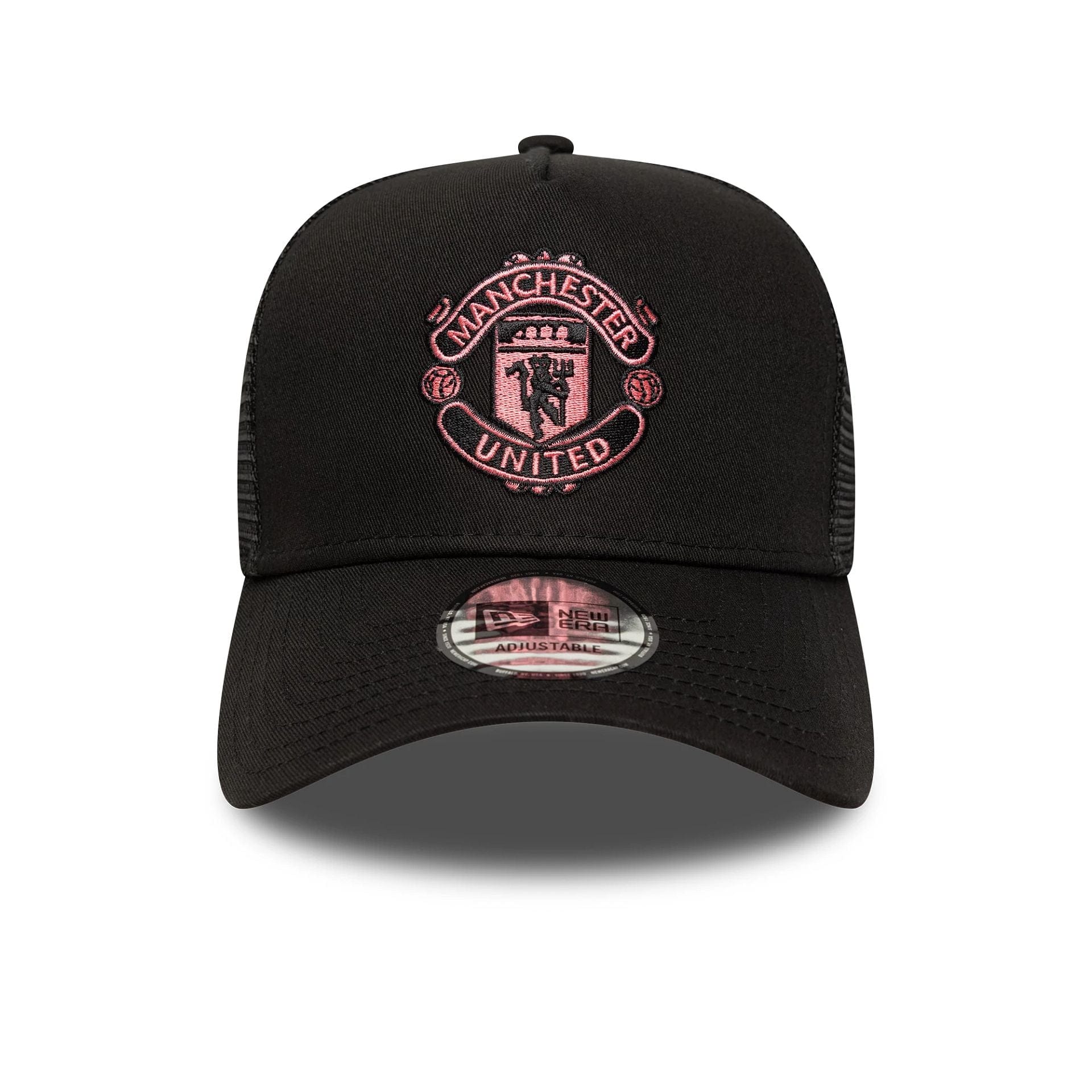 This is a Manchester United FC Seasonal Black 9FORTY E-Frame Trucker Adjustable Cap 3