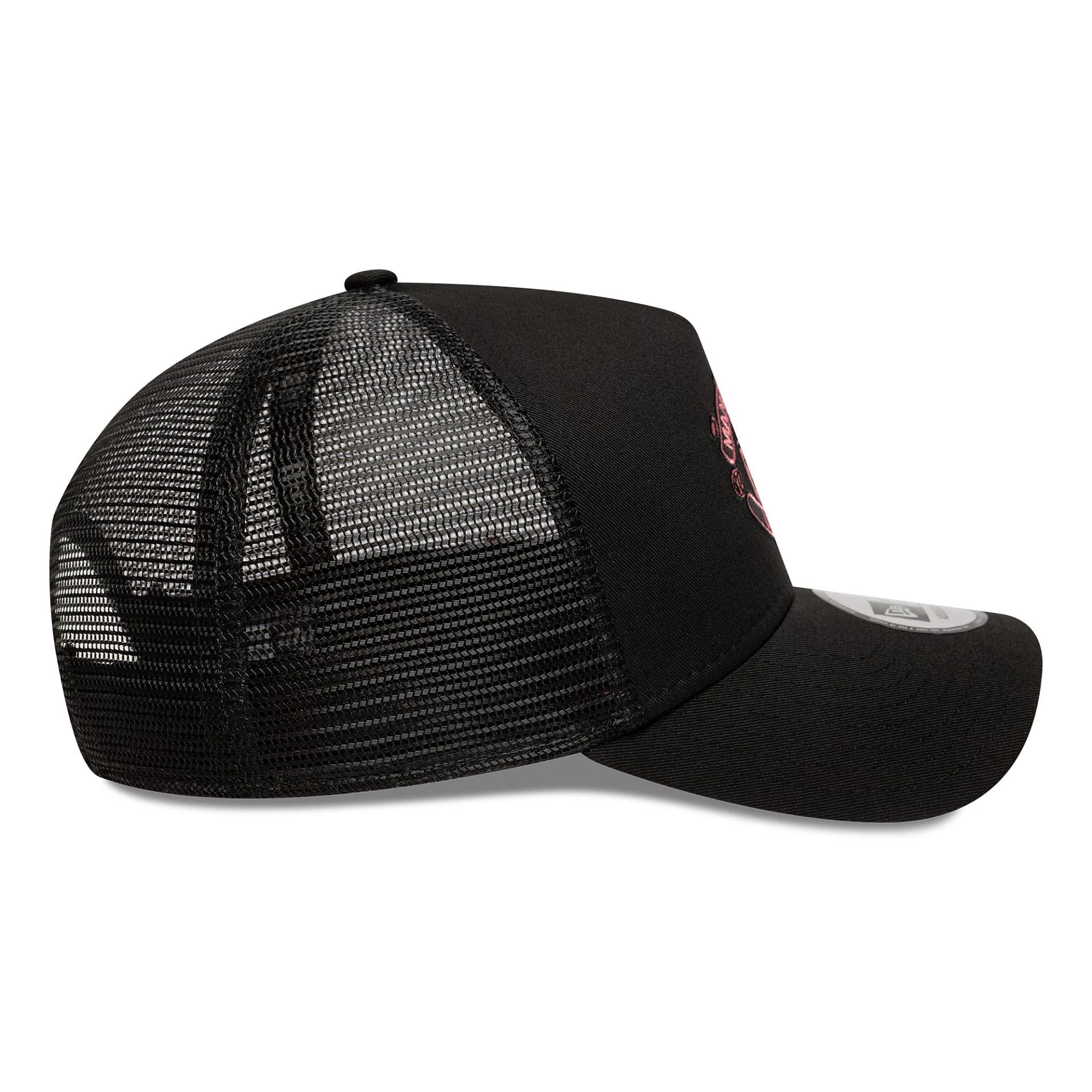 This is a Manchester United FC Seasonal Black 9FORTY E-Frame Trucker Adjustable Cap 6
