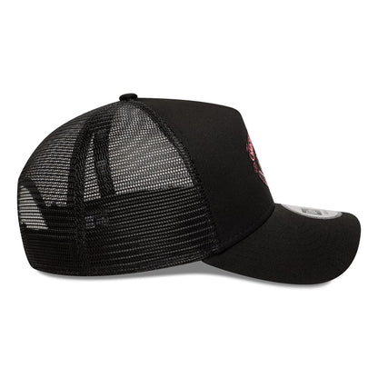 This is a Manchester United FC Seasonal Black 9FORTY E-Frame Trucker Adjustable Cap 6