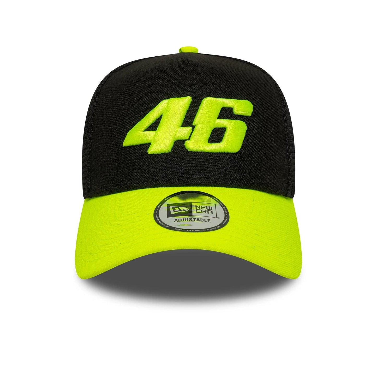 This is a VR46 Vale Black 9FORTY E-Frame Trucker Adjustable Cap 2