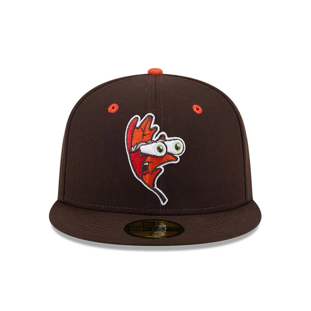 Pictured is this MiLB Theme Night Hartford Yard Goats 59FIFTY Fitted cap in dark brown. 3