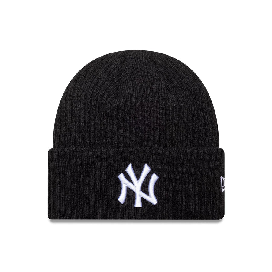 This is a New York Yankees MLB Black Wide Cuff Knit Beanie Hat 1