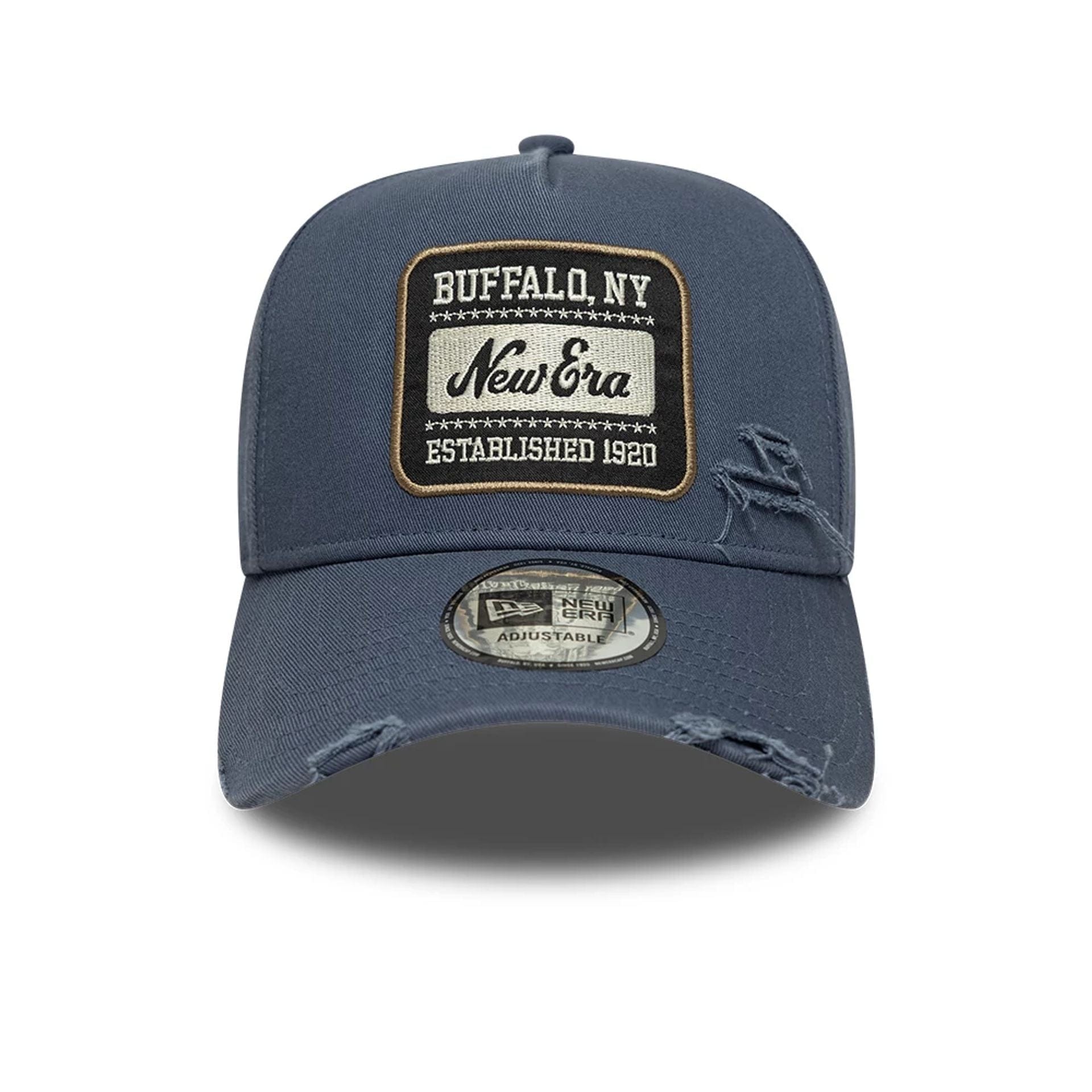 This is a New Era Patch Distressed Dark Blue 9FORTY E-Frame Adjustable Cap 2