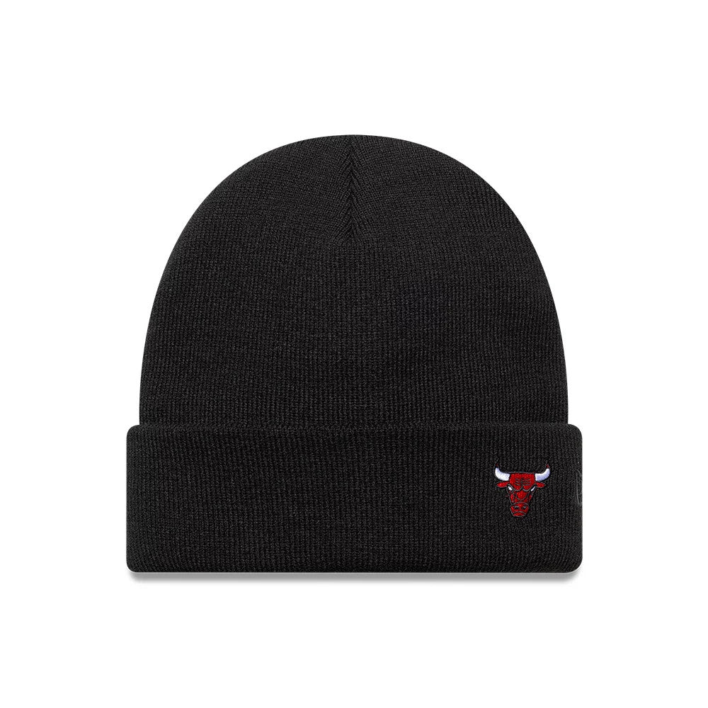 This is a Chicago Bulls NBA Mini Logo Black Cuff Knit Beanie Hat. 1