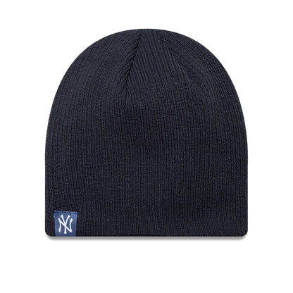 This is a New York Yankees MLB Essential Navy Skull Knit Beanie Hat 1