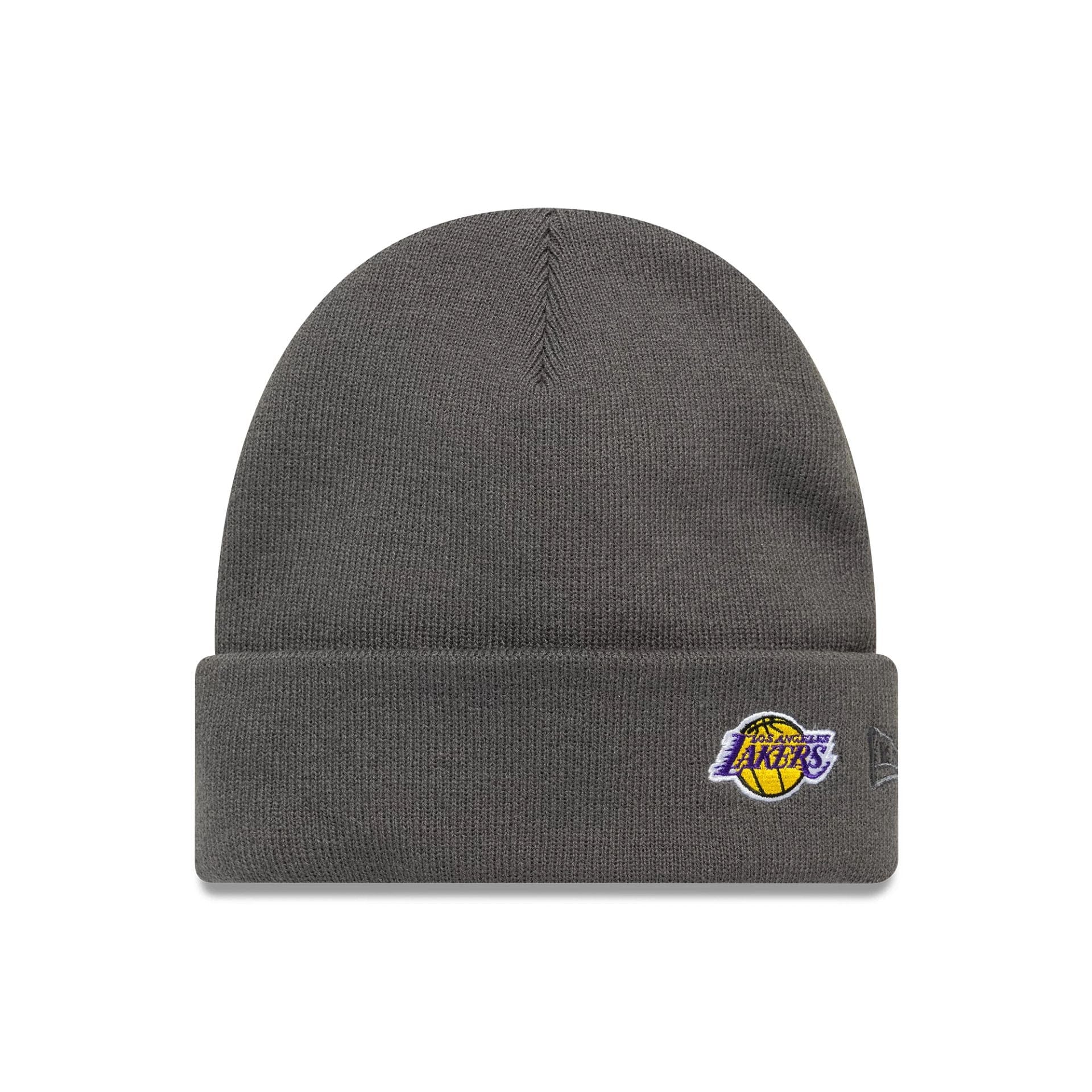 This is a LA Lakers NBA Mini Logo Dark Grey Cuff Knit Beanie Hat 1