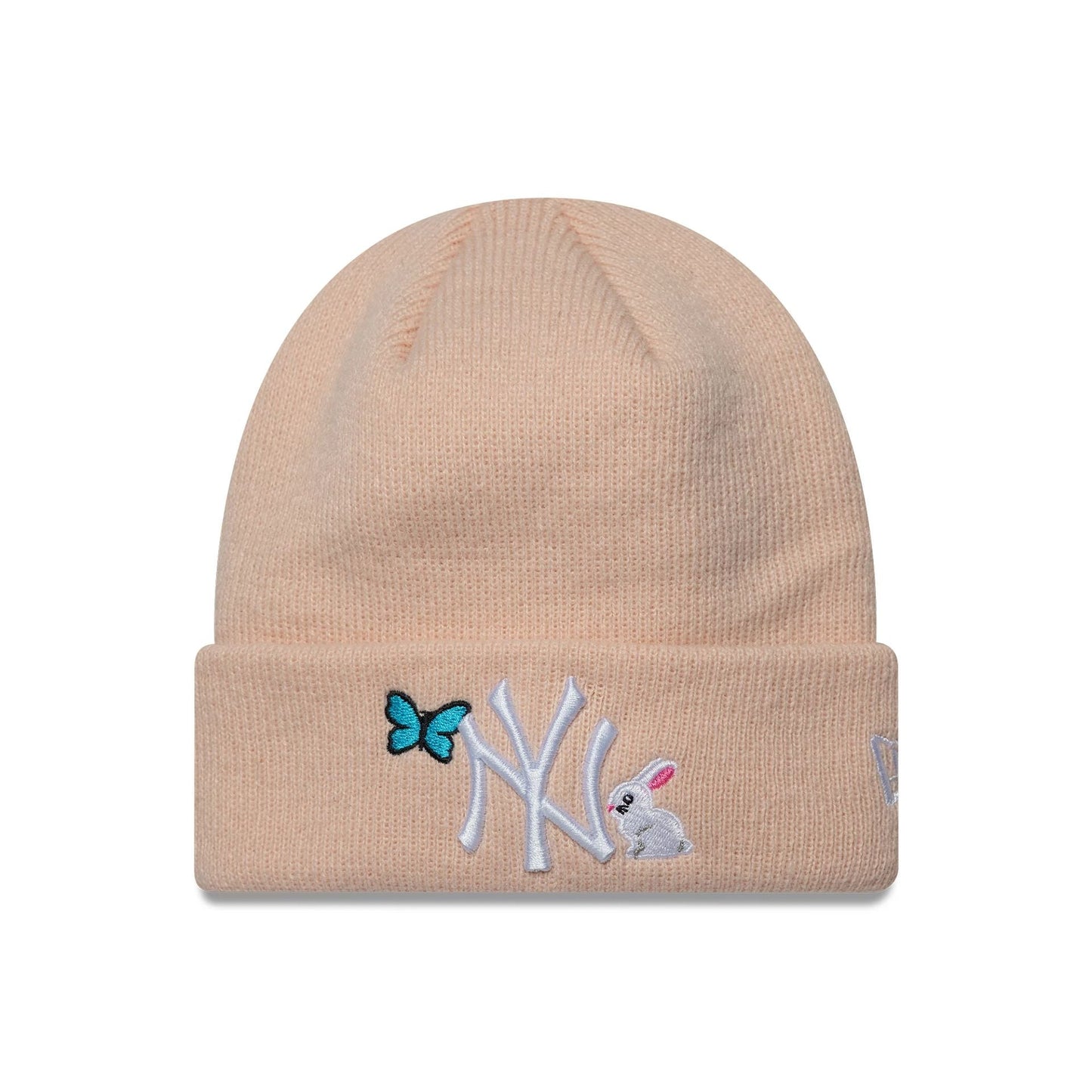 This is a New York Yankees Toddler MLB Icon Pastel Pink Cuff Knit Beanie Hat 1