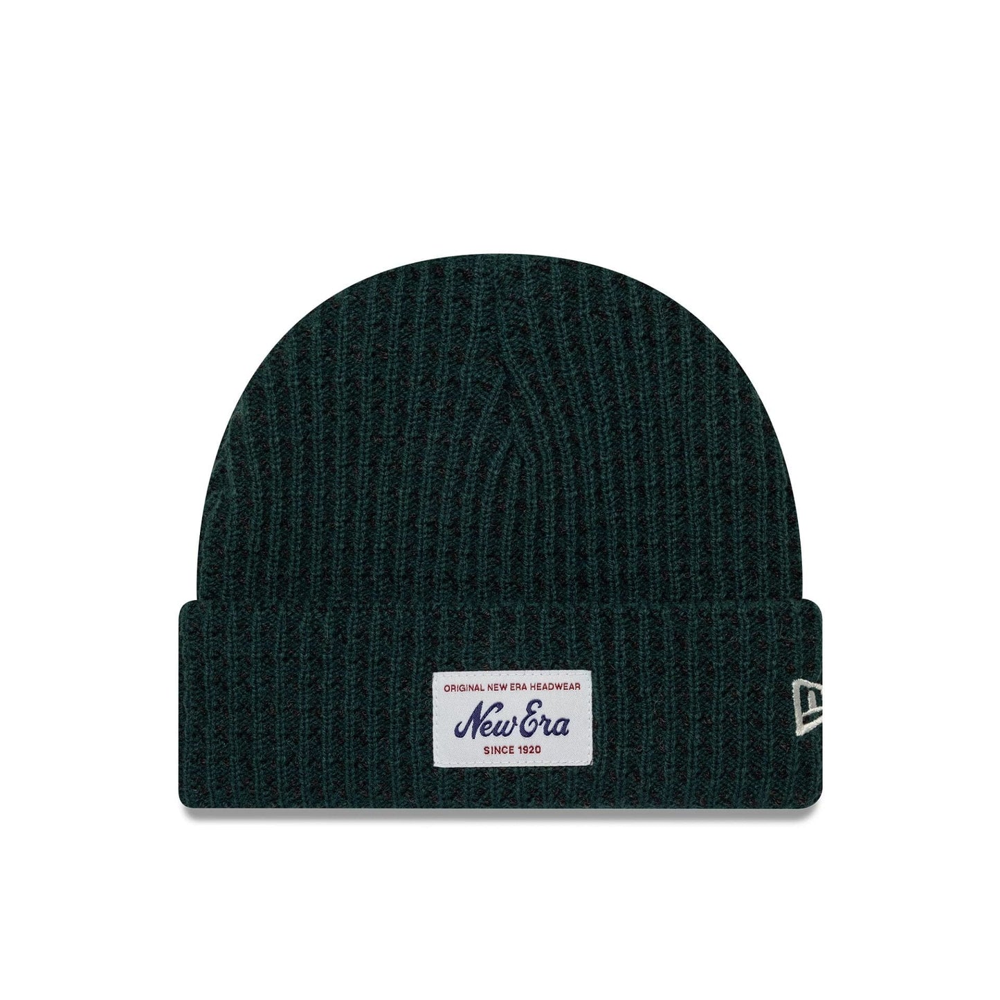 This is a New Era Short Waffle Dark Green Skull Knit Beanie Hat 1