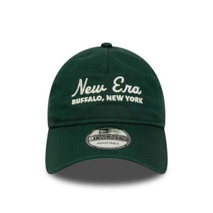 This is a New Era Script Dark Green 9TWENTY A-Frame Adjustable Cap 2