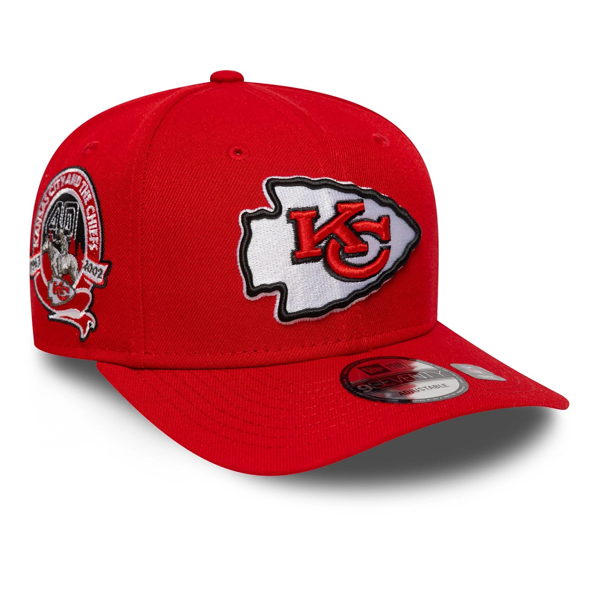 This is a Kansas City Chiefs NFL Patch Red 9SEVENTY Stretch-Snap Adjustable Cap 1