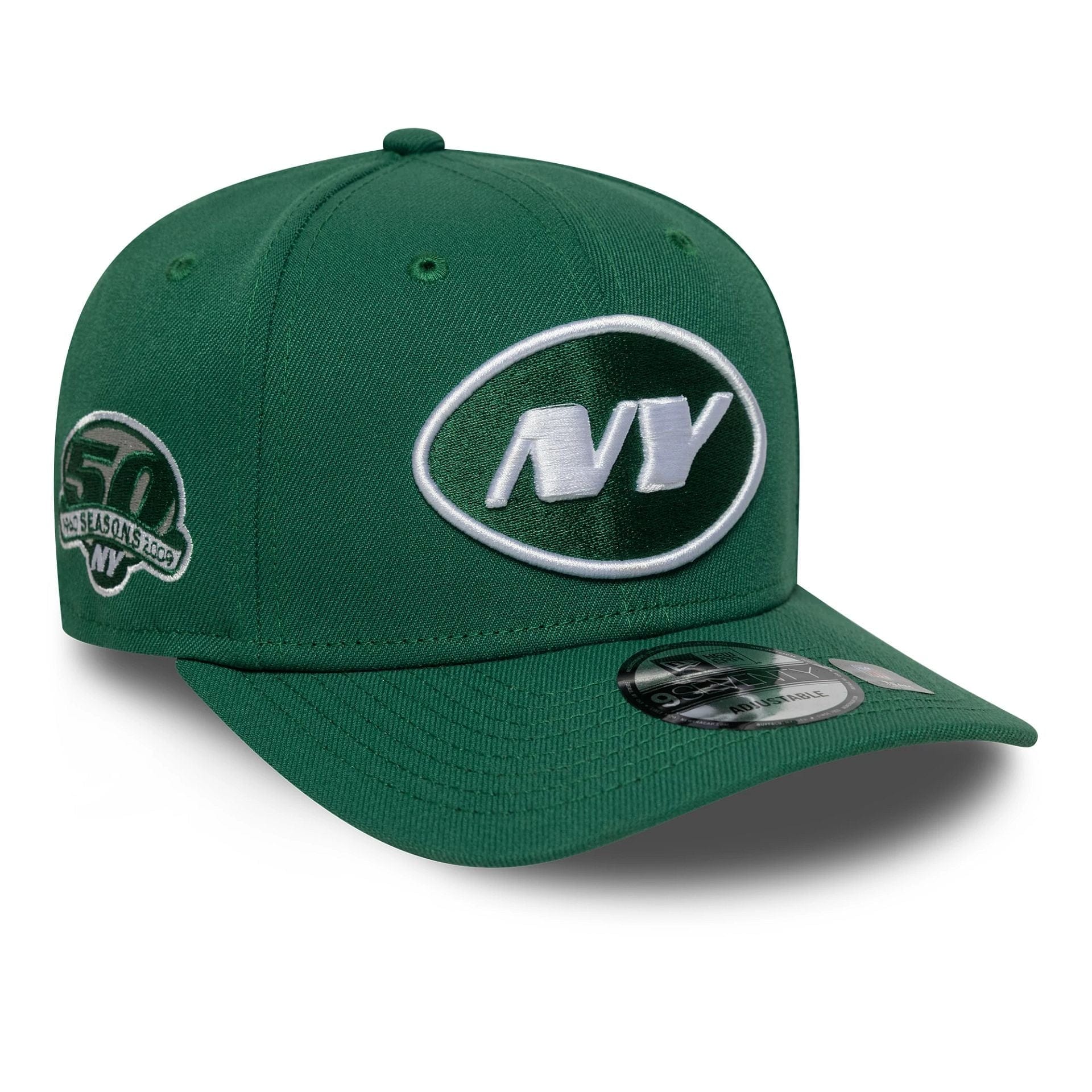 This is a New York Jets NFL Patch Green 9SEVENTY Stretch-Snap Adjustable Cap 1