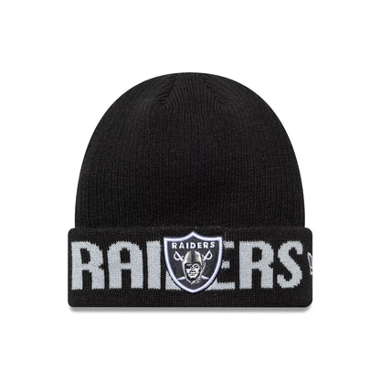 This is a Las Vegas Raiders NFL Wordmark Black Cuff Knit Beanie Hat 1
