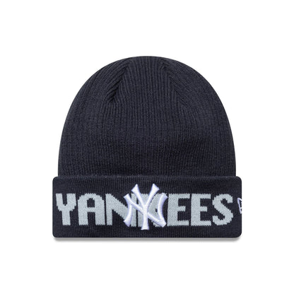 This is a New York Yankees MLB Wordmark Navy Cuff Knit Beanie Hat 1