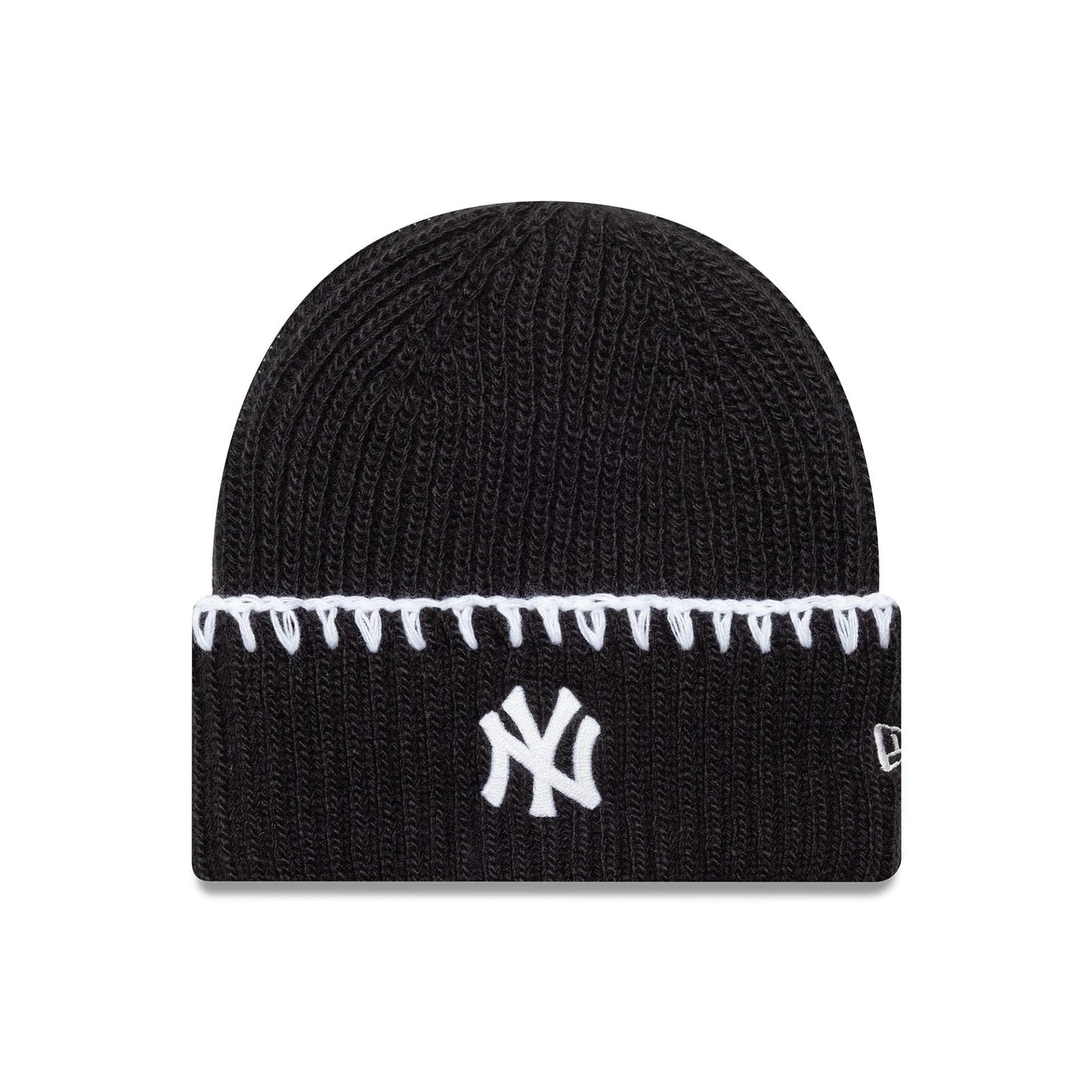 This is a New York Yankees MLB Chunky Topstitch Black Cuff Knit Beanie Hat 1