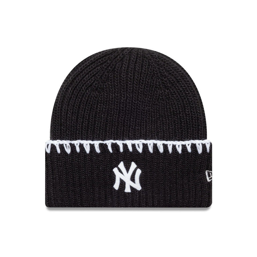This is a New York Yankees MLB Chunky Topstitch Black Cuff Knit Beanie Hat 1