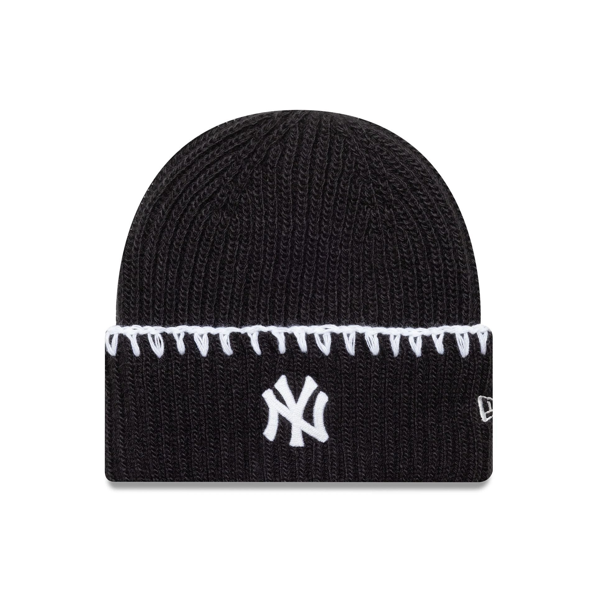 This is a New York Yankees MLB Chunky Topstitch Black Cuff Knit Beanie Hat 1