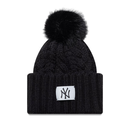 This is a New York Yankees MLB Black Cable Knit Beanie Hat 1