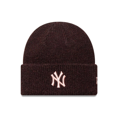 This is a New York Yankees Womens MLB Dark Red Wide Cuff Knit Beanie Hat 1
