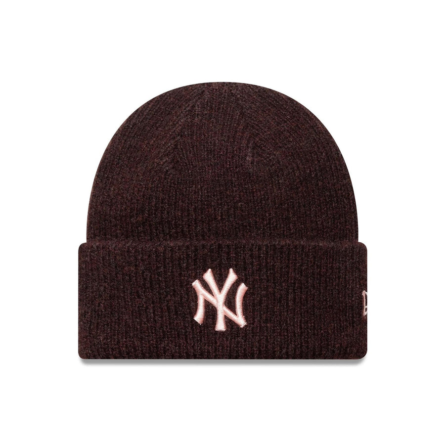 This is a New York Yankees Womens MLB Dark Red Wide Cuff Knit Beanie Hat 1